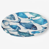 Blaue und marinierte Aquarellfische | Nautische Ki Pappteller (Schrägansicht)
