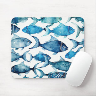 Blaue und marinierte Aquarellfische   Uferecke Mousepad