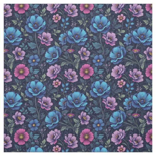 Blaue und mauvefarbene Blumen Stoff (Muster)