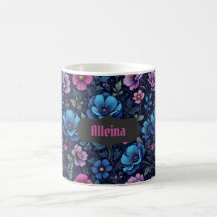 Blaue und mauvefarbene Blüten Kaffeetasse