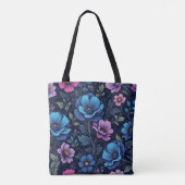 Blaue und mauvefarbene Blüten Tasche (Rückseite)
