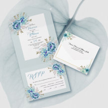 Blaue und mintgrüne Wasserfarben-Blumen-Hochzeit
