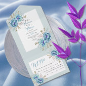 Blaue und minzgrün Aquarellfarben Hochzeit All In One Einladung