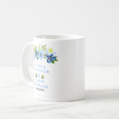 Blaue und Navy-Blumen mit Laub Hochzeit Kaffeetasse (Vorderseite Links)