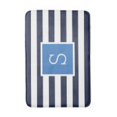 Blaue und Navy gestreifte Monogramm Badematte (Vorderseite Vertikal)
