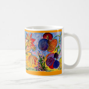 Blaue und orange Blumen-Tasse Kaffeetasse