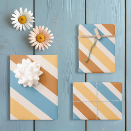 Blaue und orange diagonale Retrostreifen Geschenkpapier Set