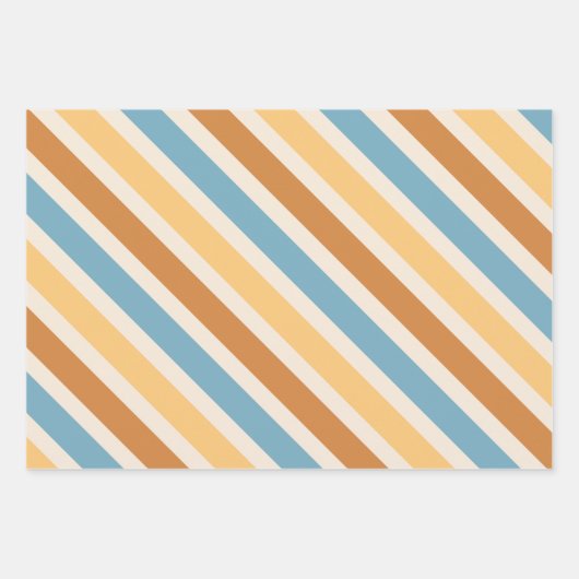 Blaue und orange diagonale Retrostreifen Geschenkpapier Set (Vorderseite 2)