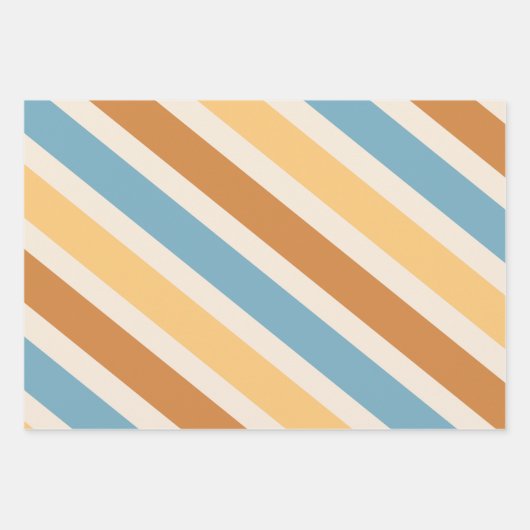 Blaue und orange diagonale Retrostreifen Geschenkpapier Set (Vorderseite)