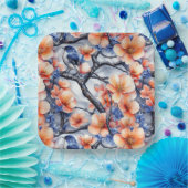 Blaue und orange Flora- und Fauna-Szene Pappteller (Party)