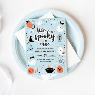 Blaue und orange Halloween-Einladung zum 5. Geburt Einladung