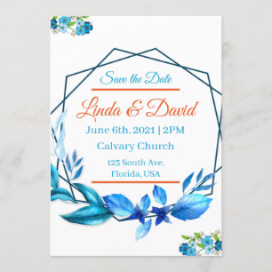 Blaue und Orange Hochzeit "Save the Date" Einladung