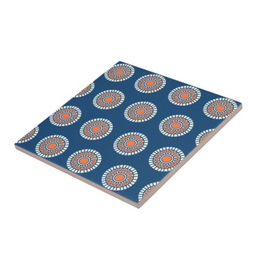 Blaue und orange Mandala dekorative Kreise Fliese (Seite)