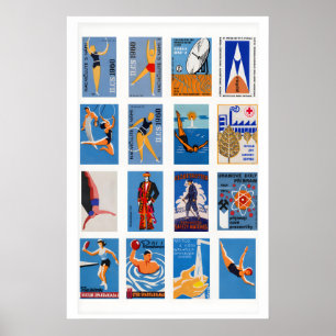 Blaue und orange Streichholzschachtel-Etiketten Co Poster