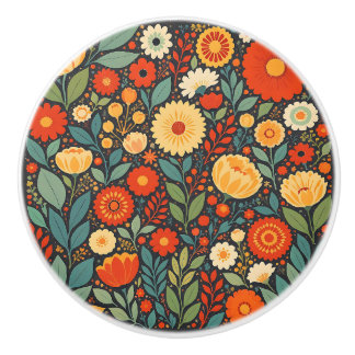 Blaue und orange Volksblumen Keramikknauf