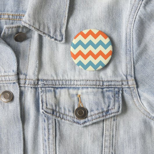 Blaue und orange Zickzack Pastellstreifen Button (Beispiel)