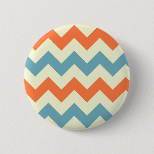 Blaue und orange Zickzack Pastellstreifen Button