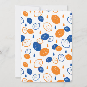 Blaue und orange Zitronenmuster Spielerei Frucht-T Einladung