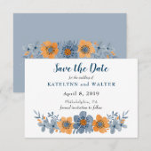 Blaue und orangefarbene Blumen Save-the-Date-Karte Save The Date (Vorne/Hinten)