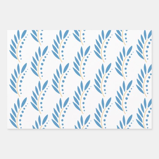 Blaue und orangefarbene Blumenumhüllungsblätter Geschenkpapier Set (Vorderseite 3)