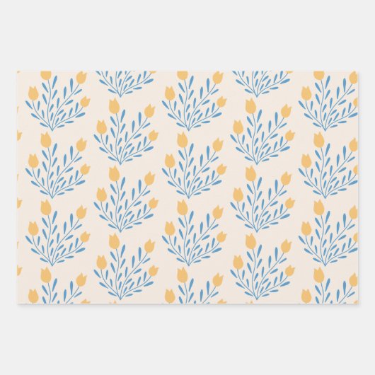 Blaue und orangefarbene Blumenumhüllungsblätter Geschenkpapier Set (Vorderseite 2)