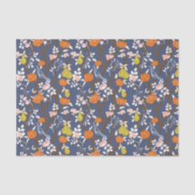 Blaue und orangefarbene Chinoiserie Vögel