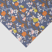 Blaue und orangefarbene Chinoiserie Vögel Seidenpapier (Ausschnitt)