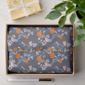 Blaue und orangefarbene Chinoiserie Vögel Seidenpapier (Geschenk)