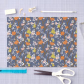 Blaue und orangefarbene Chinoiserie Vögel Seidenpapier (Handwerk)