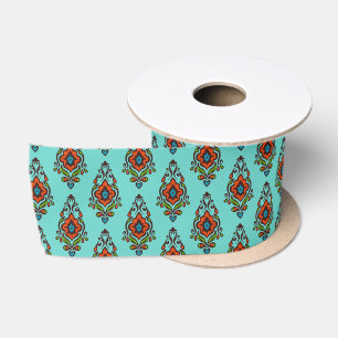 Blaue und orangefarbene Damaskymuster - Band 2 Met Satinband