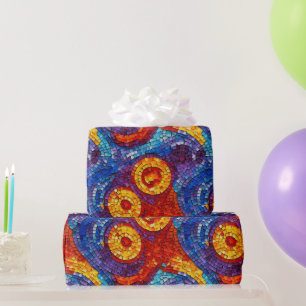 Blaue und orangefarbene Juwelton-Mosaik-Glasstrukt Geschenkpapier