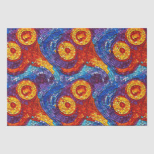 Blaue und orangefarbene Juwelton-Mosaik-Glasstrukt Seidenpapier