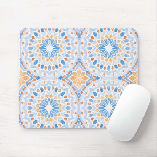 Blaue und orangefarbene Kacheln Mousepad (Mit Mouse)