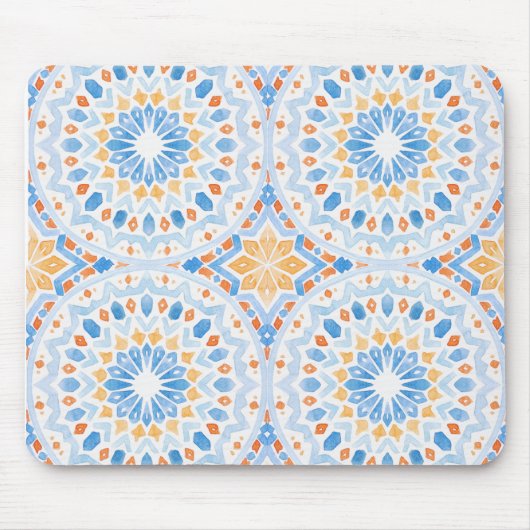 Blaue und orangefarbene Kacheln Mousepad (Vorne)