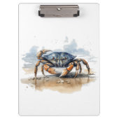 Blaue und orangefarbene Krabbe am Strand Klemmbrett (Vorderseite)