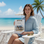 Blaue und orangefarbene Krabbe am Strand Klemmbrett