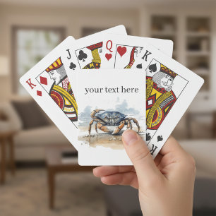 Blaue und orangefarbene Krabbe am Strand Spielkarten