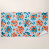 Blaue und orangefarbene Kunst Strandtuch (Vorderseite)