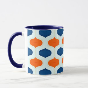 Blaue und orangefarbene Mod-Revival-Muster Tasse