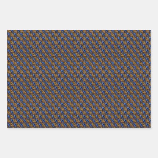 Blaue und orangefarbene Pfauenfedermuster Geschenkpapier Set (Vorderseite 3)