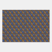 Blaue und orangefarbene Pfauenfedermuster Geschenkpapier Set (Vorderseite 2)