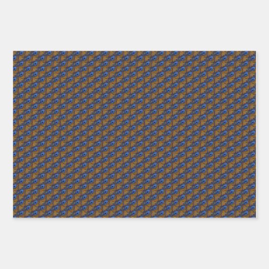 Blaue und orangefarbene Pfauenfedermuster Geschenkpapier Set (Vorderseite)