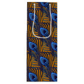 Blaue und orangefarbene Pfauenfedermuster Geschenktüte Für Weinflaschen (Vorderseite)