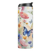 Blaue und orangefarbene Schmetterlinge Thermosbecher (Nach links gedreht)