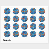 Blaue und orangefarbene Skulls Runder Aufkleber (Blatt)