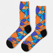 Blaue und orangefarbene Socken mit geometrischem M (Linkes Detail)