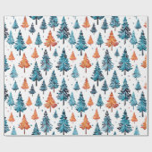 Blaue und orangefarbene Weihnachtsbaumen Geschenkpapier (Flach)
