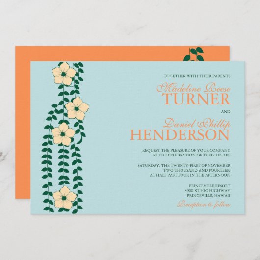 Blaue und orangefarbene Weinreben - Einladung zur (Vorne/Hinten)