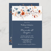 Blaue und orangefarbene Wildblumen Hochzeit Einladung (Vorne/Hinten)