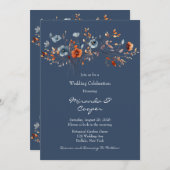 Blaue und orangefarbene Wildblumen Hochzeit Einladung (Vorne/Hinten)